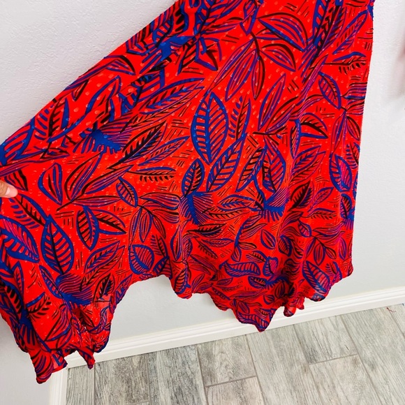 ALEXIS for Target Orange and Blue Botanical Asymmetrical Flowey Midi Dress - Picture 5 of 9